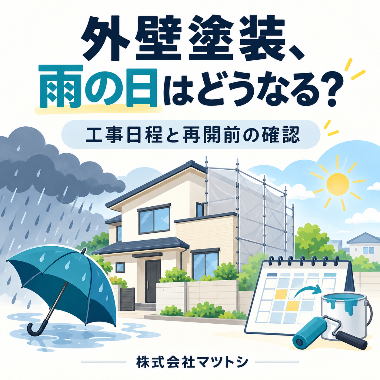 大阪の外壁塗装、雨の日はどうなる？工事日程と再開前に確認したいこと